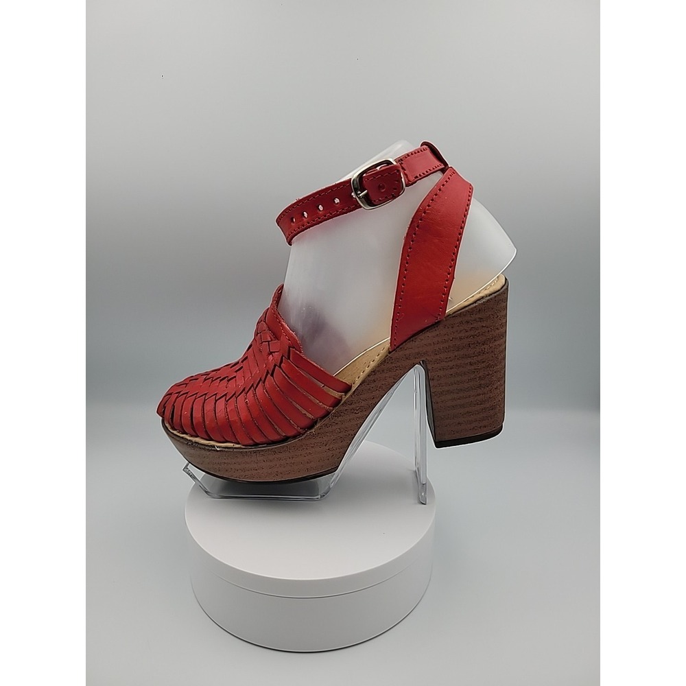 New-Women's Platform High Heel Square Toe Ankle Strap Heeled Sandals- Leather
